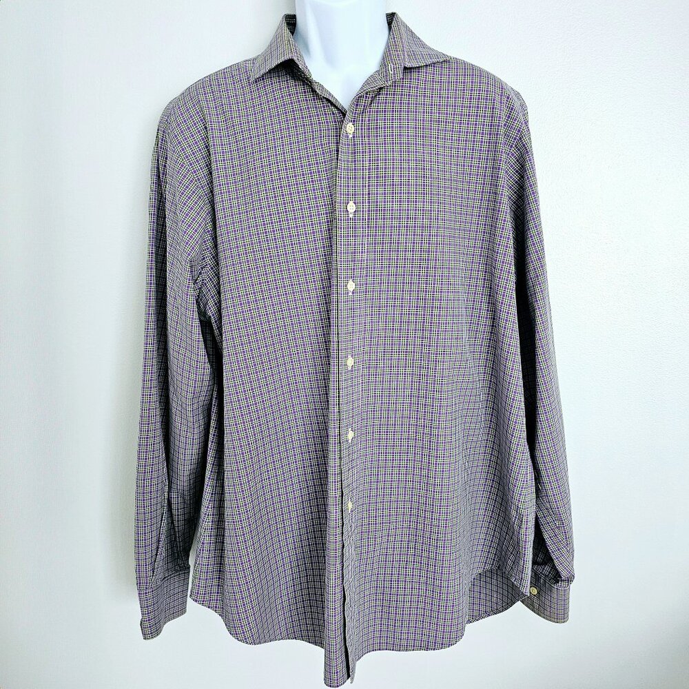 Polo Ralph Lauren Shirt Mens L Purple Green Check Plaid Estate Button-Up